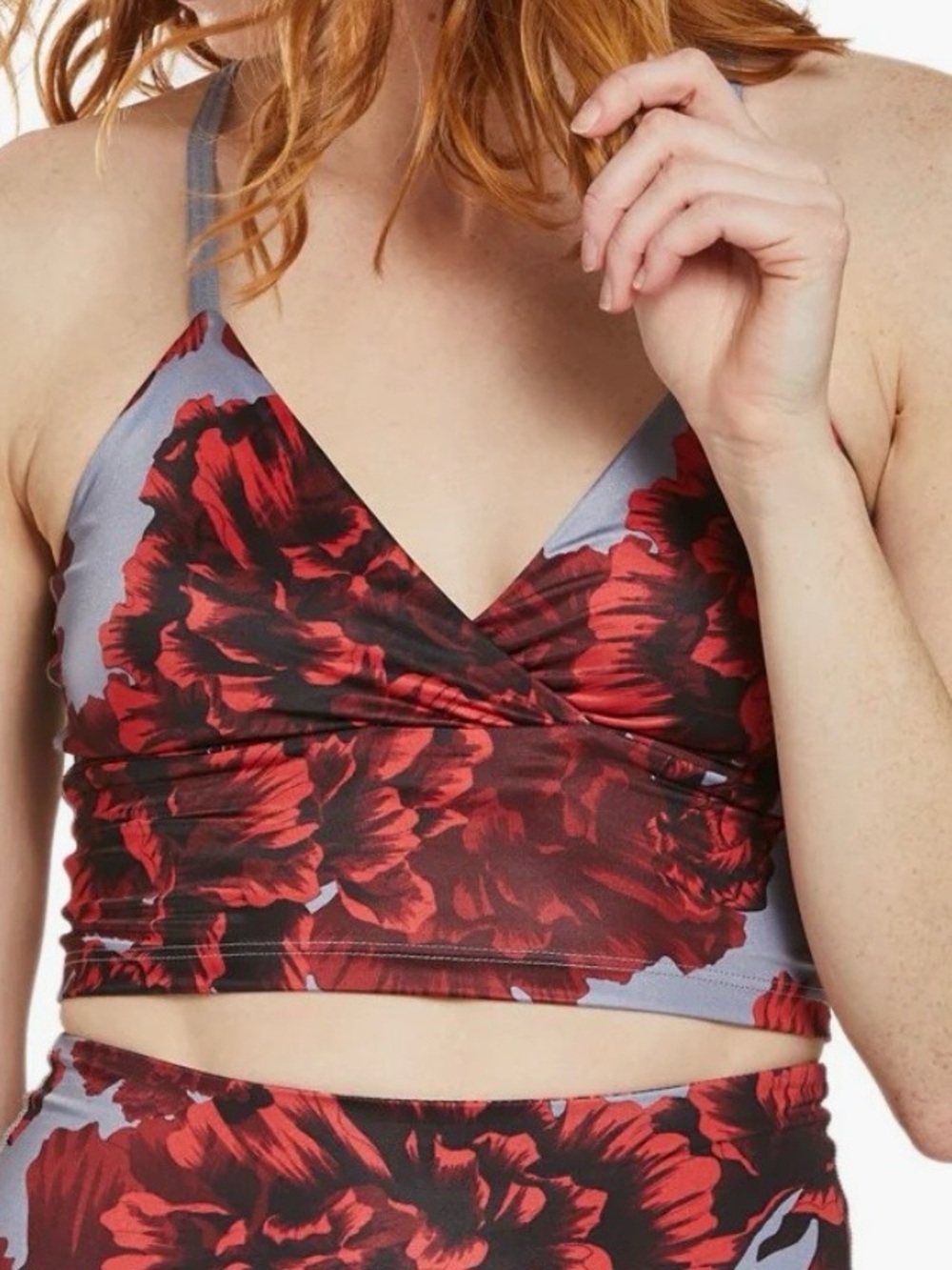 BEYOND YOGA‎ Peony Scarlett Sun Lux Criss-Cross Cropped V Neck Tank Top Size S